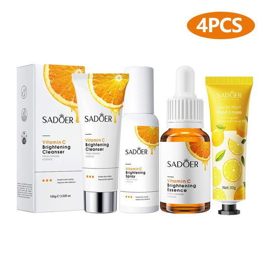 SADOER 4PCS Skin Care Set Vitamin C Hydrating Whitening Face Cleanser + Vitamin C Face Serum + Brightening Spray + Hydrating Hand Cream