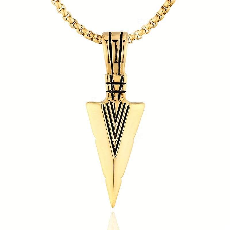 Hot Sale Men'S Hip Hop Necklace Triangle Spearhead Pendant Vintage Arrow Pendant Stainless Steel Sweater Necklace