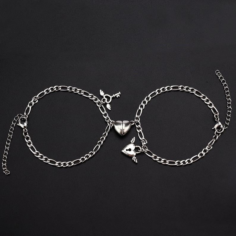 Couple Bracelets Magnetic Buckle Lovers Bracelets Fashion Love Key Lock Design couples Wrist Chain Bracelet Heart Couple Bracelet