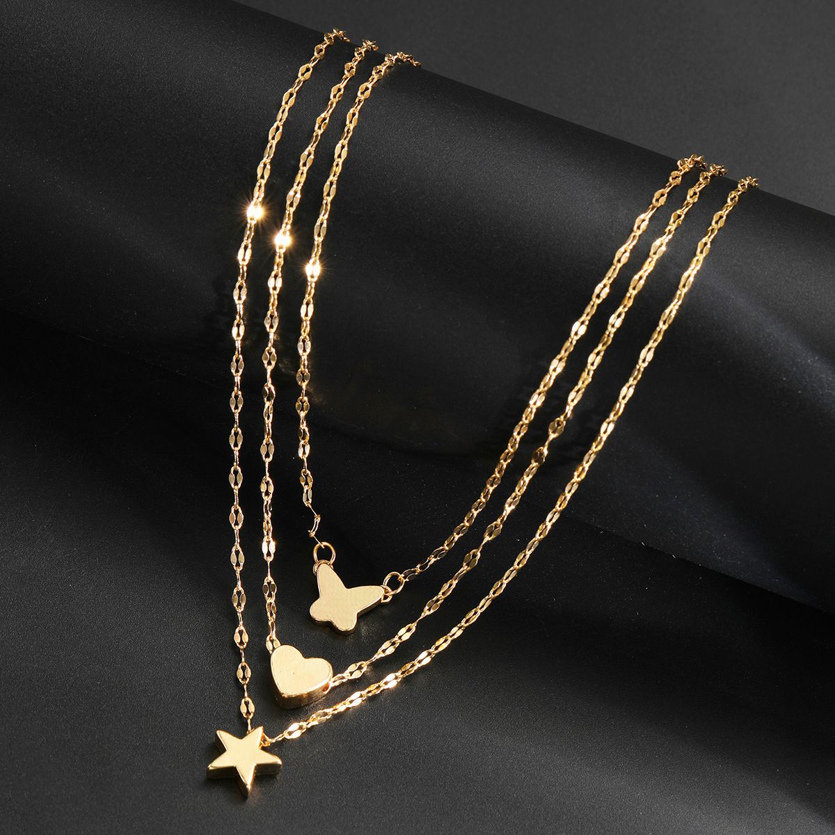 New Fashion Ins Five-Pointed Star Butterfly Necklace 3-Piece Set Niche Exquisite High-End Pendant Multi-Layer Necklace