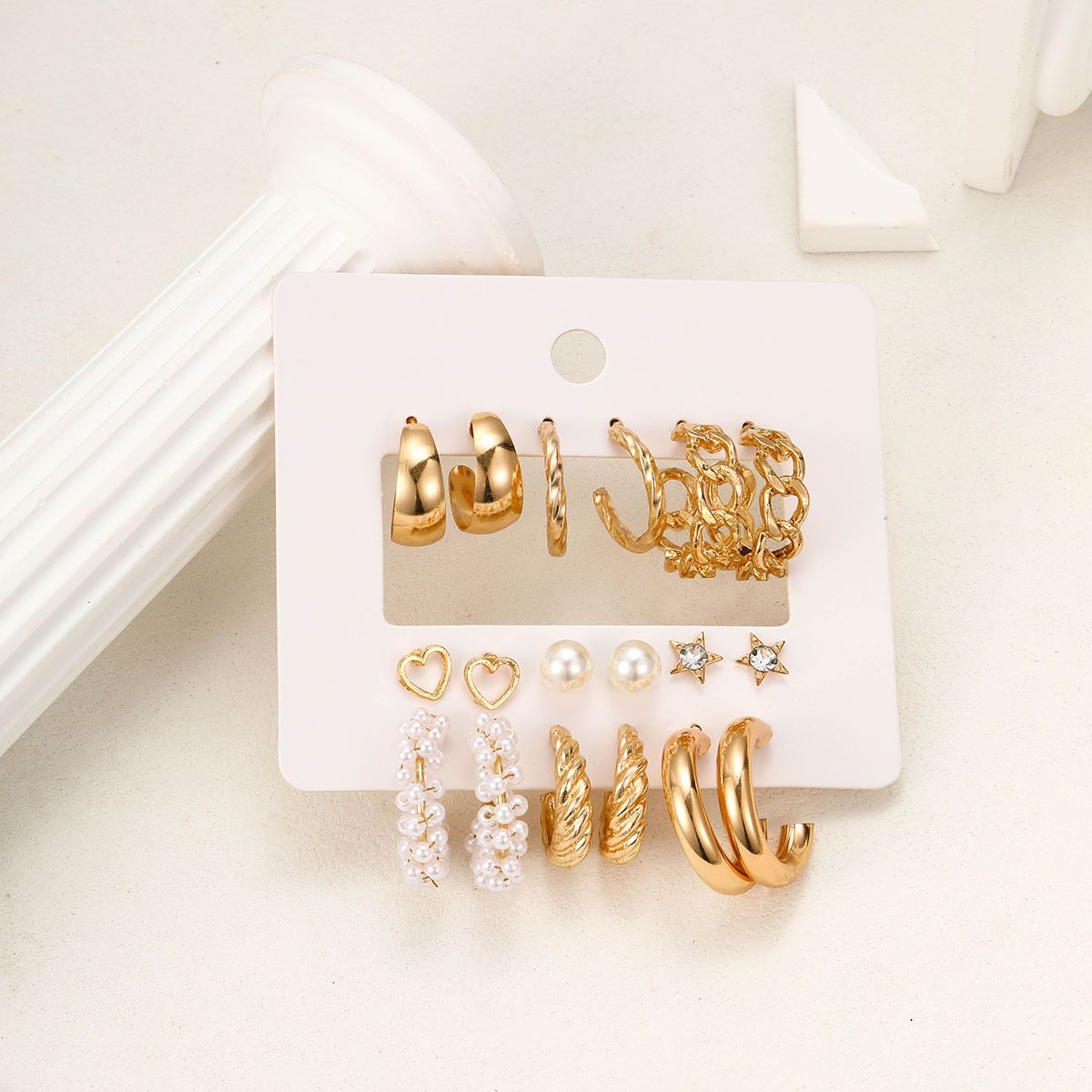 9 Pieces earring set, metal twist, multi-pair combination, creative simple earring, geometric earrings