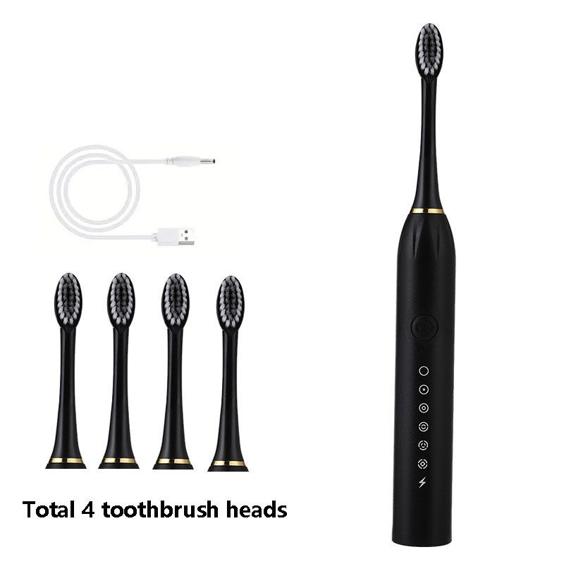 Ultrasonic Electric Toothbrush Rechargeable USB Waterproof Sonic Automatic Tooth Brush with 6 Modes 4 Brush Heads