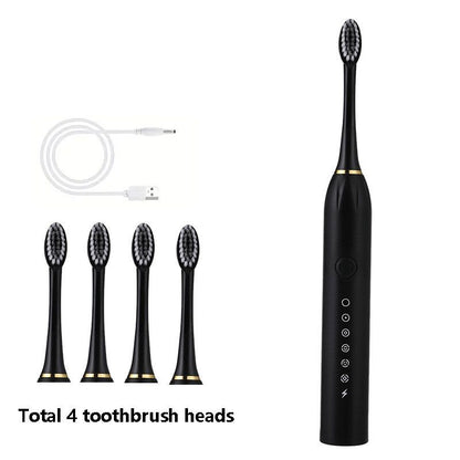 Ultrasonic Electric Toothbrush Rechargeable USB Waterproof Sonic Automatic Tooth Brush with 6 Modes 4 Brush Heads