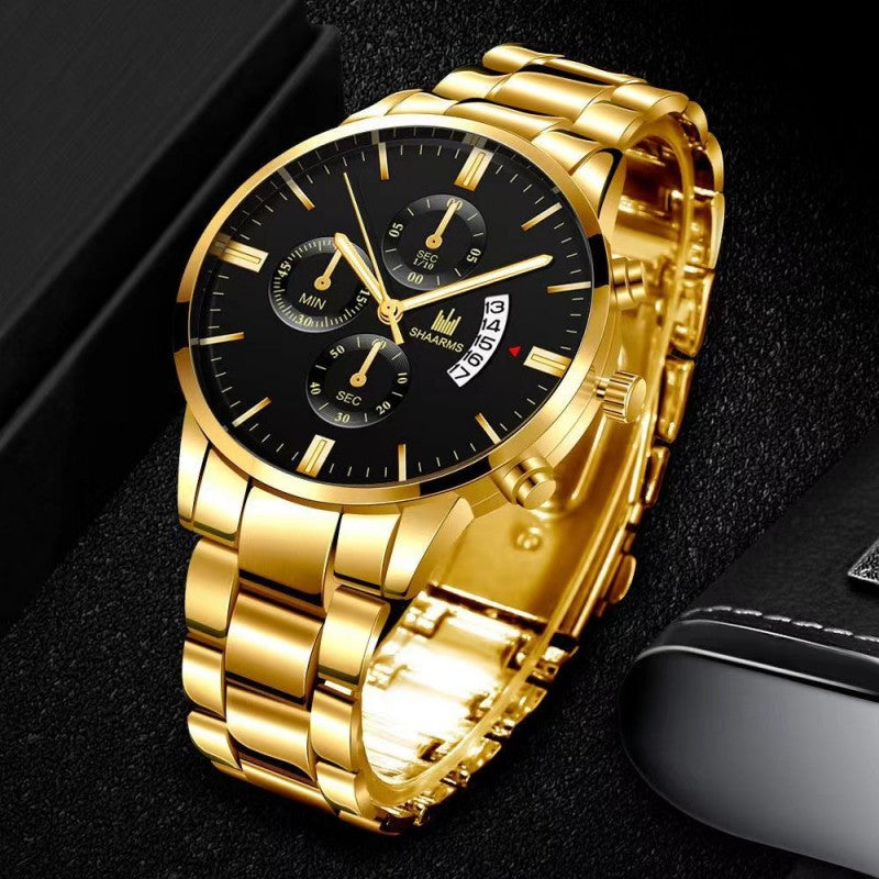 Three Eye Men's Steel Band Watches Business Leisure Calendar Quartz Male Watchs Watche For Fashion Men