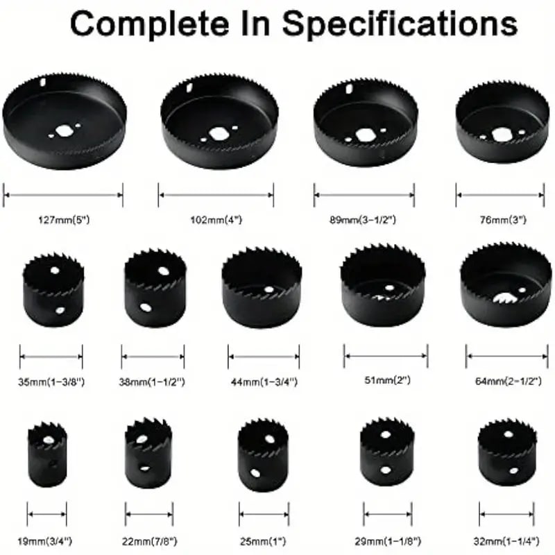 New Arrivals18pcs Hole Saw Set Hole Saw Kit With General Purpose 3/4" To 5"(19-127mm) Saw Blades Mandrels Drill Bits Installation Plate Hex Key With Storage Case Idear For Wood Plywood PVC Board