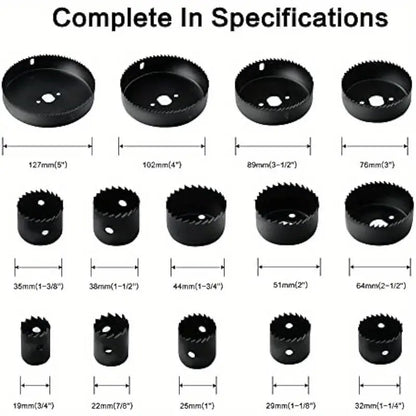 New Arrivals18pcs Hole Saw Set Hole Saw Kit With General Purpose 3/4" To 5"(19-127mm) Saw Blades Mandrels Drill Bits Installation Plate Hex Key With Storage Case Idear For Wood Plywood PVC Board