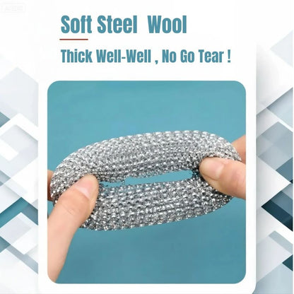 （1pc Handle+3pcs Steel Wool）Handle Cleaning Scouring Pad Soft Stainless Steel Wool Detachable Handle Rust-Resistant Durable Pots Pans Utensils Kitchen Clean Household Essential