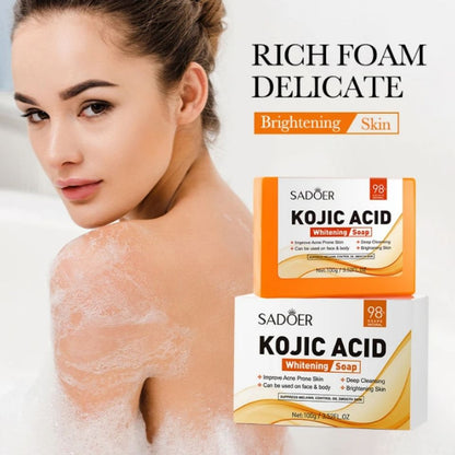 3 PIECES Sadoer Kojic Soap, Kojic Acid Whitening Soap, Deep Cleansing, Skin Brightening Like Vitamin C, Improve Acne Prone Skin, For Face and Body Skin Care