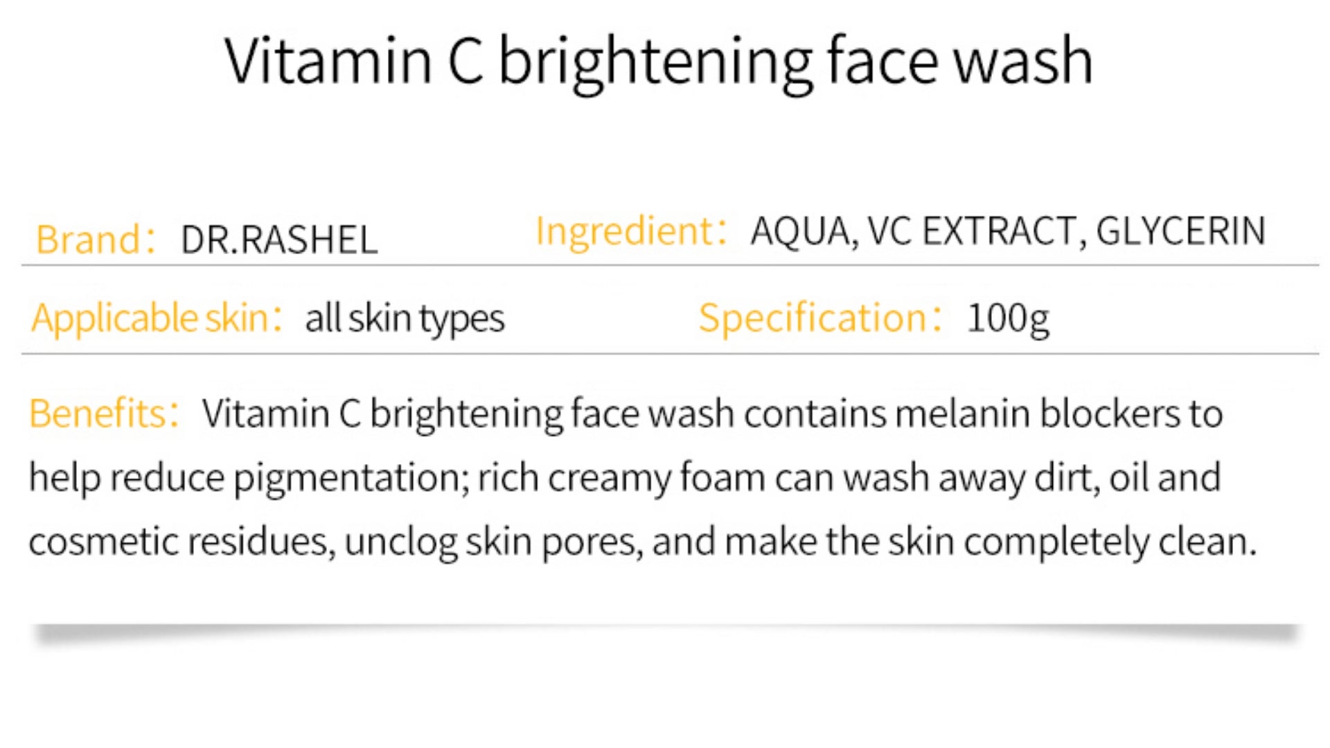Dr. Rashel Vitamin C Brightening Face Wash Facial Care