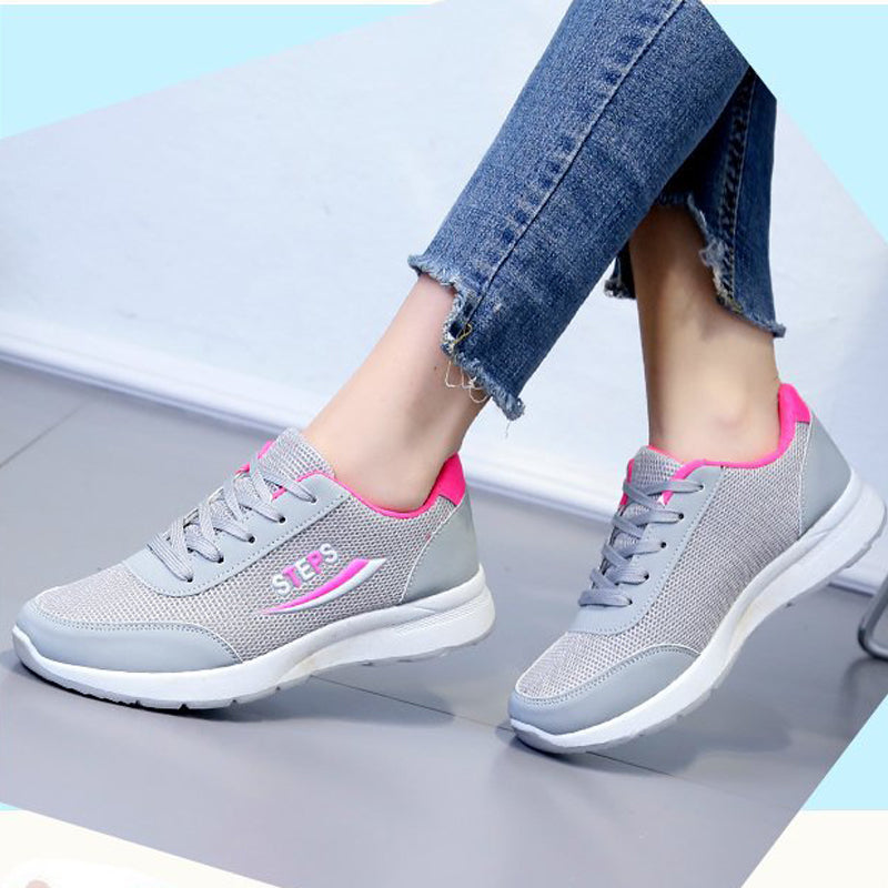New arrival Women's casual sports gray shoes Ladies round toe mesh shoes Students fashion sneakers running shoes girls breathable gym shoes comfortable walking grey shoes