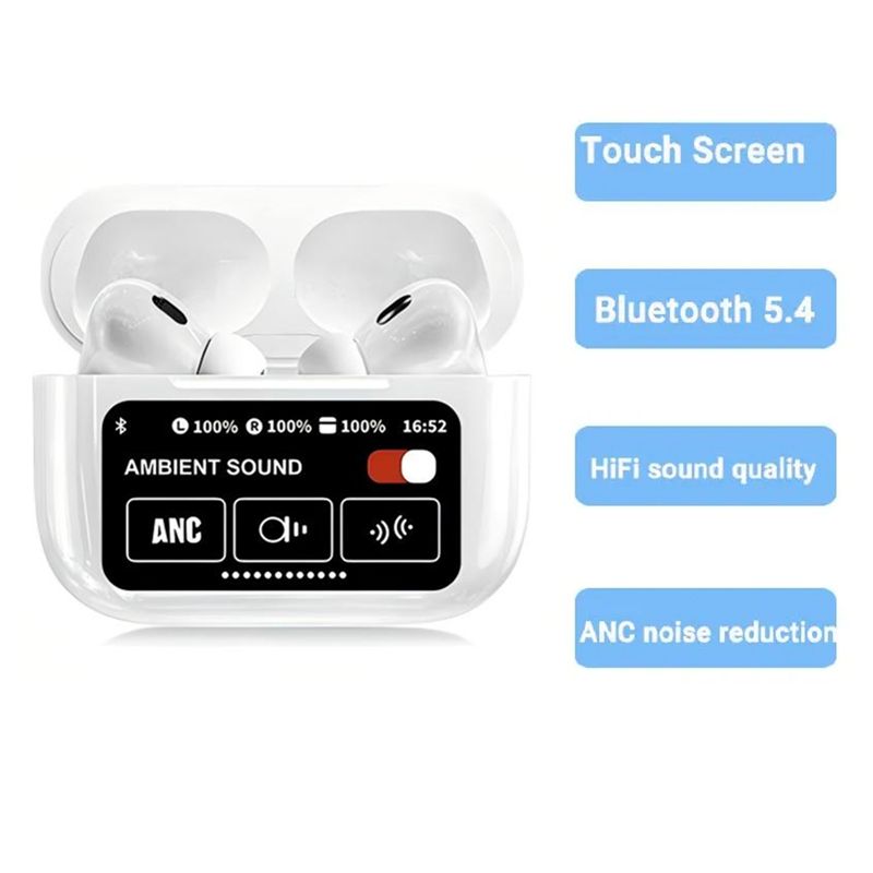 A9 Pro Wireless Bluetooth earphones LED Touch Screen Earpods Touch Screen ANC Noise Reduction Earbuds 500mAh Long Standby