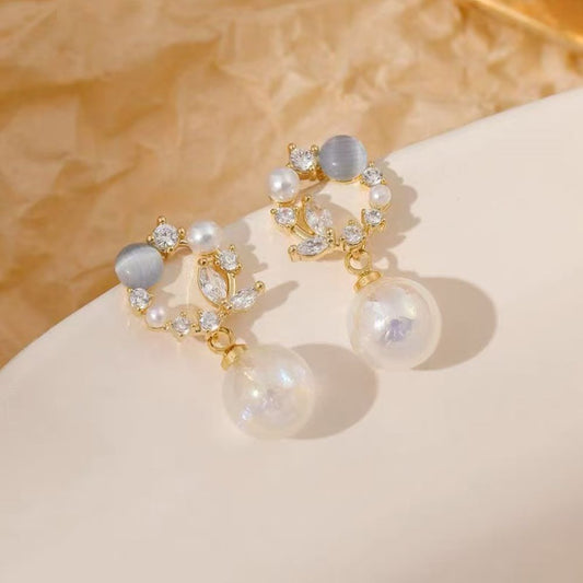 New flower wreath pearl earrings with female personality, niche design, summer earring temperament, fully matched earrings