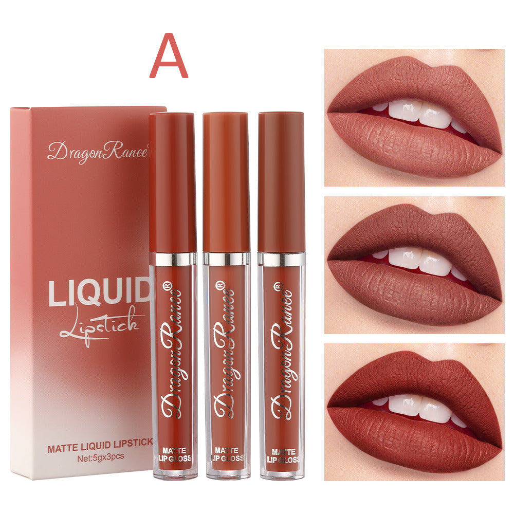 3Pcs Liquid Lipstick Set Matte Velvet Lip Gloss Bean Paste Lip Glaze Moisturize Long Lasting Lip Tint Makeup Cosmetic Kit