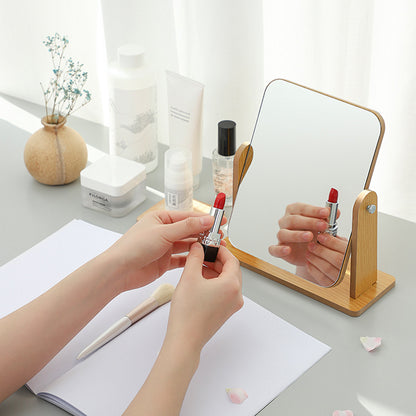 Simple wooden makeup mirror rotating desktop makeup mirror folding vanity mirror portable Large makeup Cosmetic mirror Cosmetic mirror