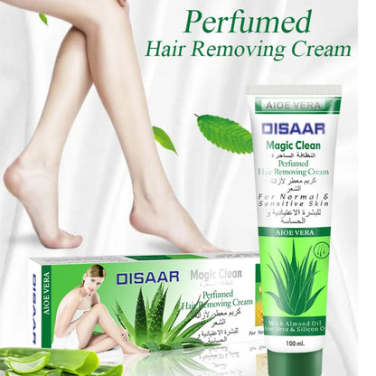 Aloe Vera Magic Clean Perfumed Hair Removal Cream with Almond Oil & Silicon Oil Body Face Arms Legs Depilatory Removing Gel - Disaar