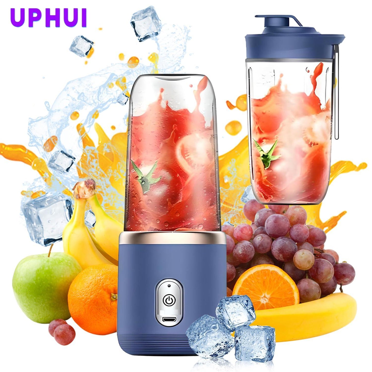 UPHUI Personal Blender for Shakes and Smoothies Portable Mixer Fruit Juicer USB Rechargeable with 6 Blades Handheld Blenders for Sports Travel and Outdoors Small Electric Mini Blender