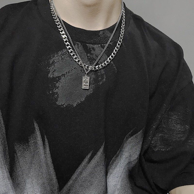 Necklace, male love goddess Venus, double-layer trend, niche, simple, personalized accessory, female layering, Cuban cool style accessory