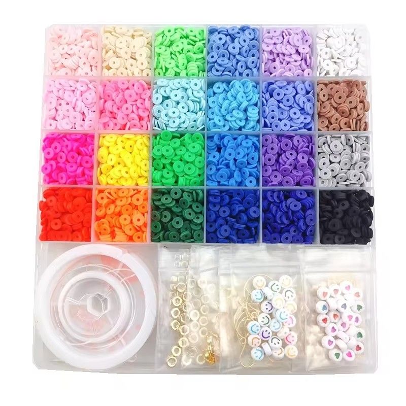 6000 Pcs Clay Beads for Bracelet Making Kit, 24 Colors Flat Round for Jewelry Bracelet Necklace Earring Making for Girls 8-12, Gift