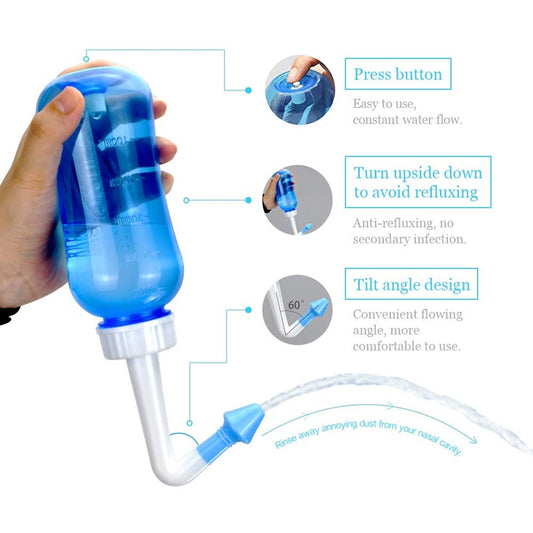 Nasal Irrigator Nose Cleaner 300ml 500ml Nasal Irrigator Nasal Wash Salt Neti Pot Avoid Alle+rgic Rhinitis Sinusitis Cure Adult Children Therapy