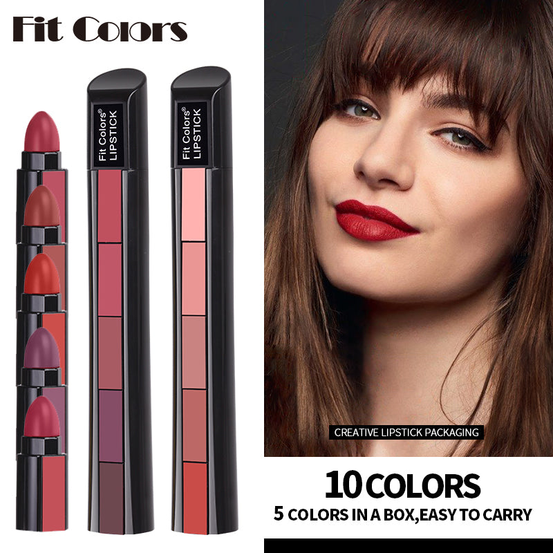 5 In 1 Matte Lipstick Kit Waterproof Nude Combination Lipgloss Long Lasting Velvet Red Show Complexion Makeup