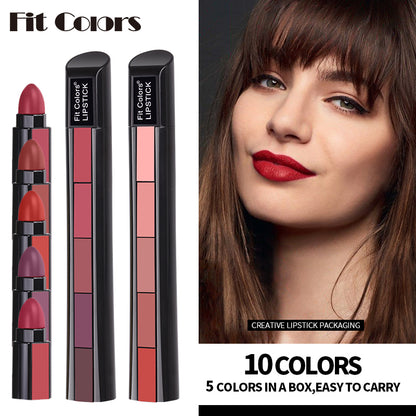 5 In 1 Matte Lipstick Kit Waterproof Nude Combination Lipgloss Long Lasting Velvet Red Show Complexion Makeup