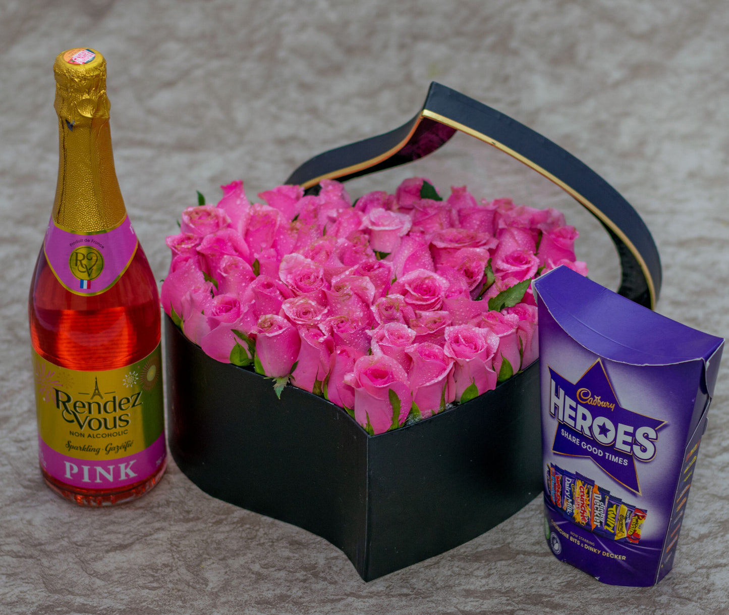 Aurora Flower Box  Chocolates, Roses and Wine