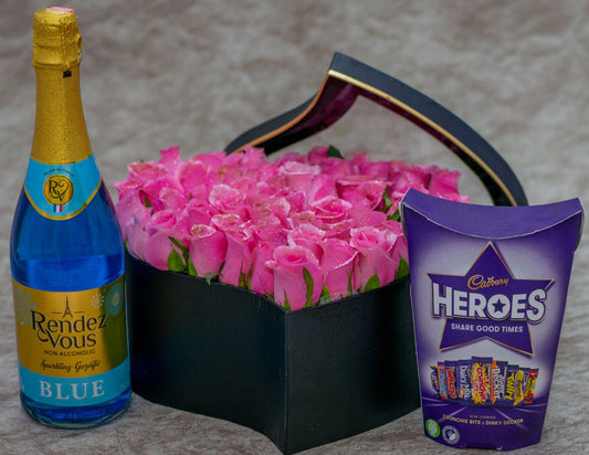 Aurora Flower Box  Roses and Chocolates and Wine