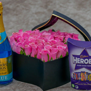 Aurora Flower Box  Roses and Chocolates and Wine