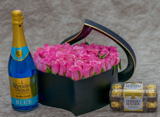 Aurora Flower Box, Wine and Chocolates