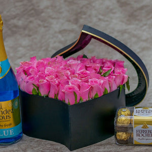 Aurora Flower Box, Wine and Chocolates