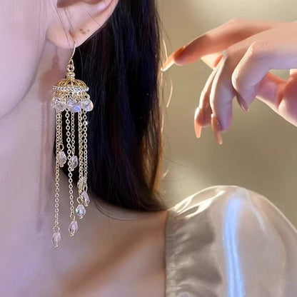 Vintage high-end silver needle ethnic style diamond inlaid flower earrings with exaggerated European and American temperament earrings pendant light luxury niche earrings