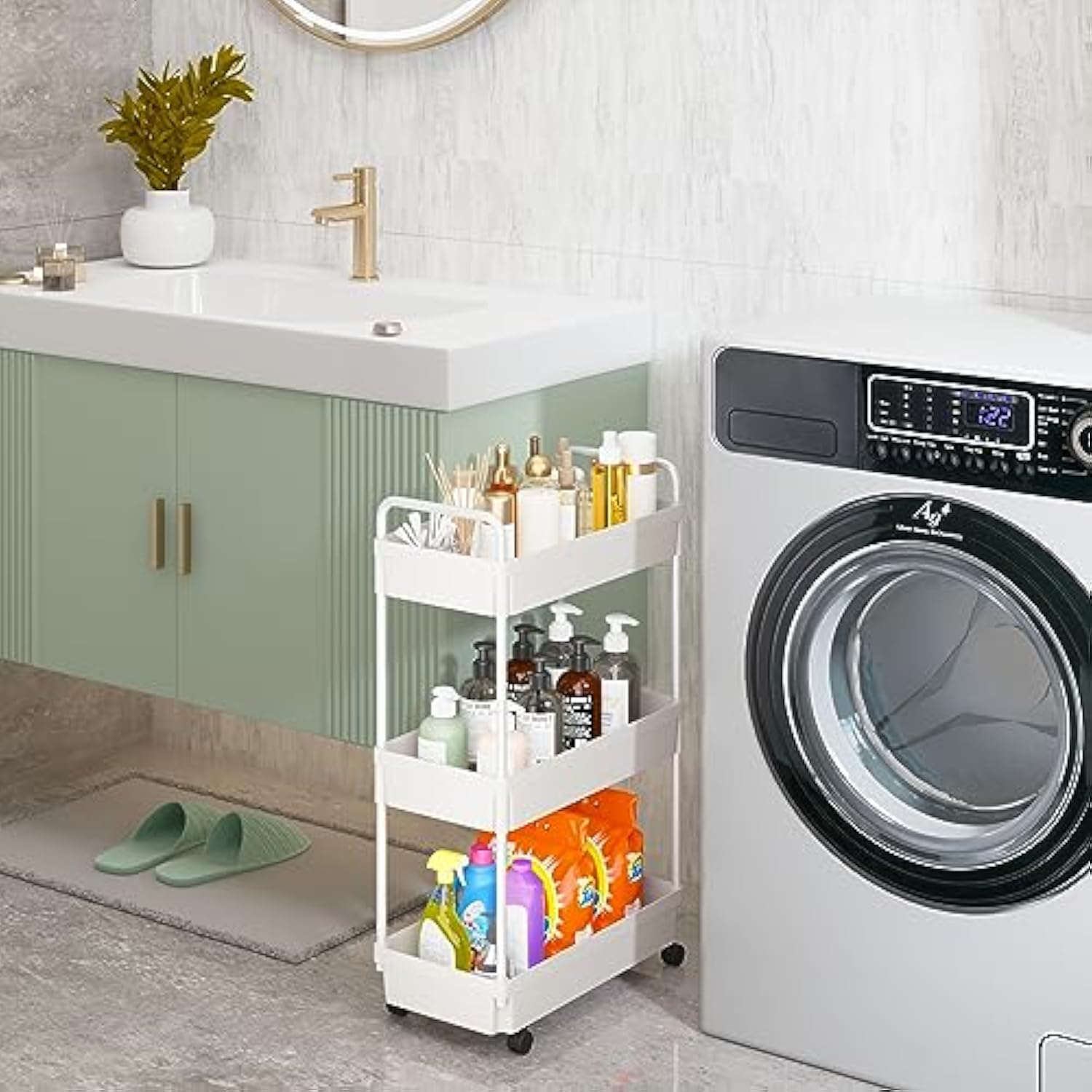 UPHUI 3 Layers Removable Storage Rack Mobile Multi-Functional Organizer Floor Standing Portable Storage Rack for Bathroom Kitchen