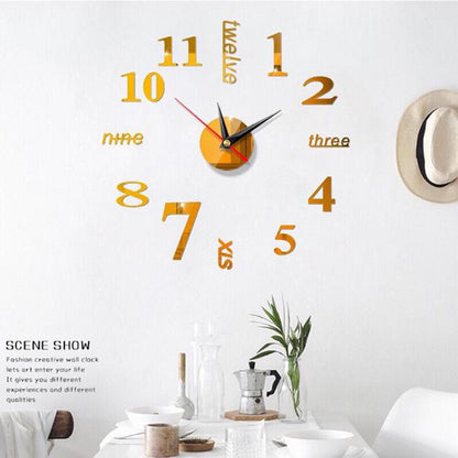 Wall Clock Living Room DIY 3D Home Decoration Mirror Art Design, DIY Wall Clock 3D Mirror Surface Sticker Home Office Decor Clock