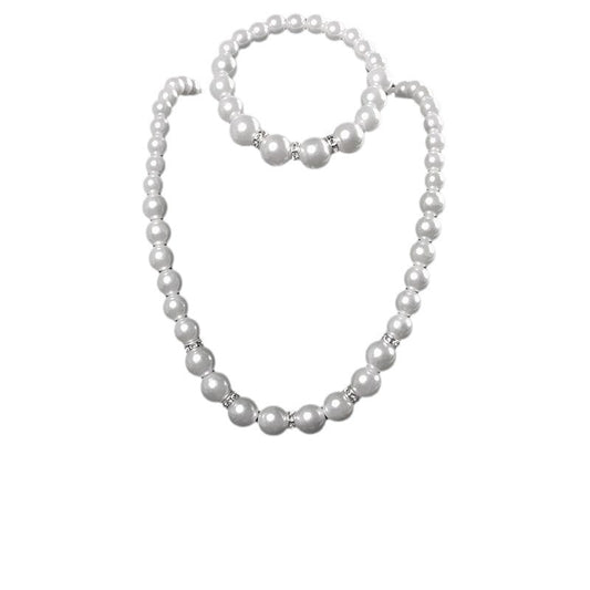 Pearl Jewelry Set for Women, necklace, earrings, bracelet, three-piece set, gift for mom, beautiful wedding photo accessories