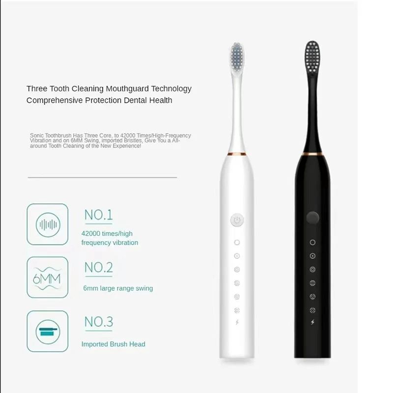 Electric Toothbrush With 4 Brush Heads Smart Timing Tooth Brush USB Rechargeable Teeth Clean Whitening Sonic Toothbrush With Replacement Head