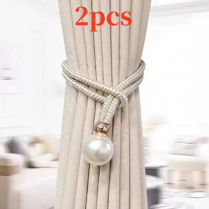 2pcs French Curtain Tiebacks With Faux Pearl Decorations Convenient Drape Tiebacks Decorative Curtain Holdbacks Holder Curtain Tiebacks For Window Draperies For Home Bedroom Office Decor