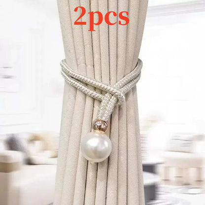 2pcs French Curtain Tiebacks With Faux Pearl Decorations Convenient Drape Tiebacks Decorative Curtain Holdbacks Holder Curtain Tiebacks For Window Draperies For Home Bedroom Office Decor