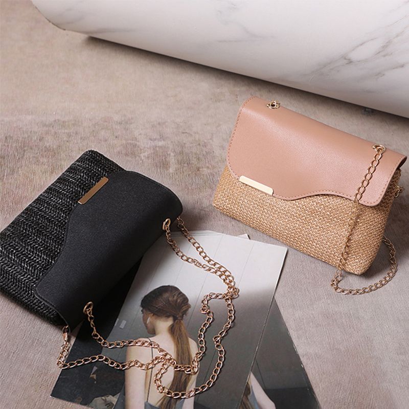 Women Small Cross-body Bag Ladies Chain Bag Phone Bag Clutch Mini Straw Sling Bag (Necklace free gift)