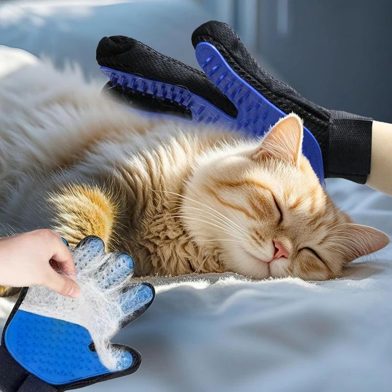 Pet Hair Removal Brush Cat and Dog Hair Removal Gloves Cat and Dog Floating Hair Bath Supplies Rubber Gloves Grooming Comb Pet Finger Cleaning Massage Tool Hair Removal Brush Pet Grooming Gloves