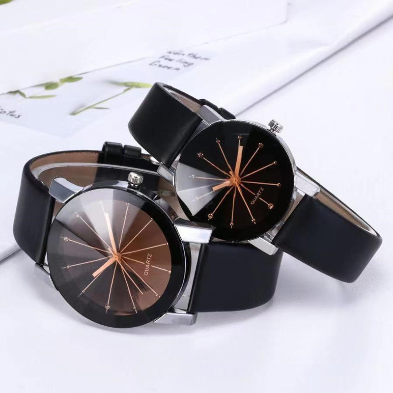 2Pcs/set Fashion Luxury Couple Wrist Watches Simple Spot Meridian Ray Watch For Man And Women Leather Casual Student Quartz Watchs Valentine's Day Gift For Lovers