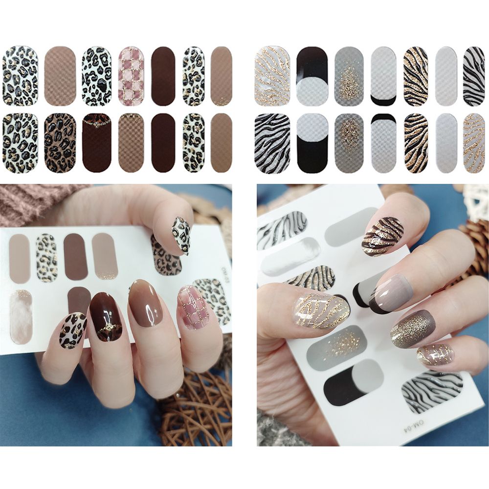 196 Pcs 14 Sheets Waterproof Full Wrap Nail Stickers Nail Polish Strips Gradient Stickers Glitter Self Adhesive DIY Art Decals Strips with 4 Pcs Nail Files for Nail Decor