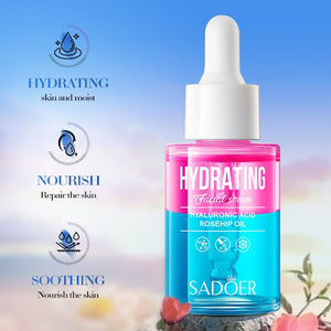 2 in 1 SADOER Vitamin C Squalane Lustrous Facial Serum + Hyaluronic Rosehip Oil Hydrating Facial Serum for Intensive Hydration, Even Skin Tone, Moisturizing, Soothing , Nourishing