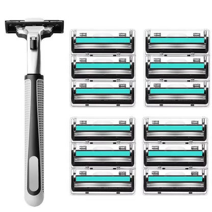 2-layer Blade Shaver for Men Reusable Safety Manual Razors 12 head universal Anti-Slip Handle Replacement Blades Shaving Bathing Travel factory price Kenya in stock12 blade heads for free