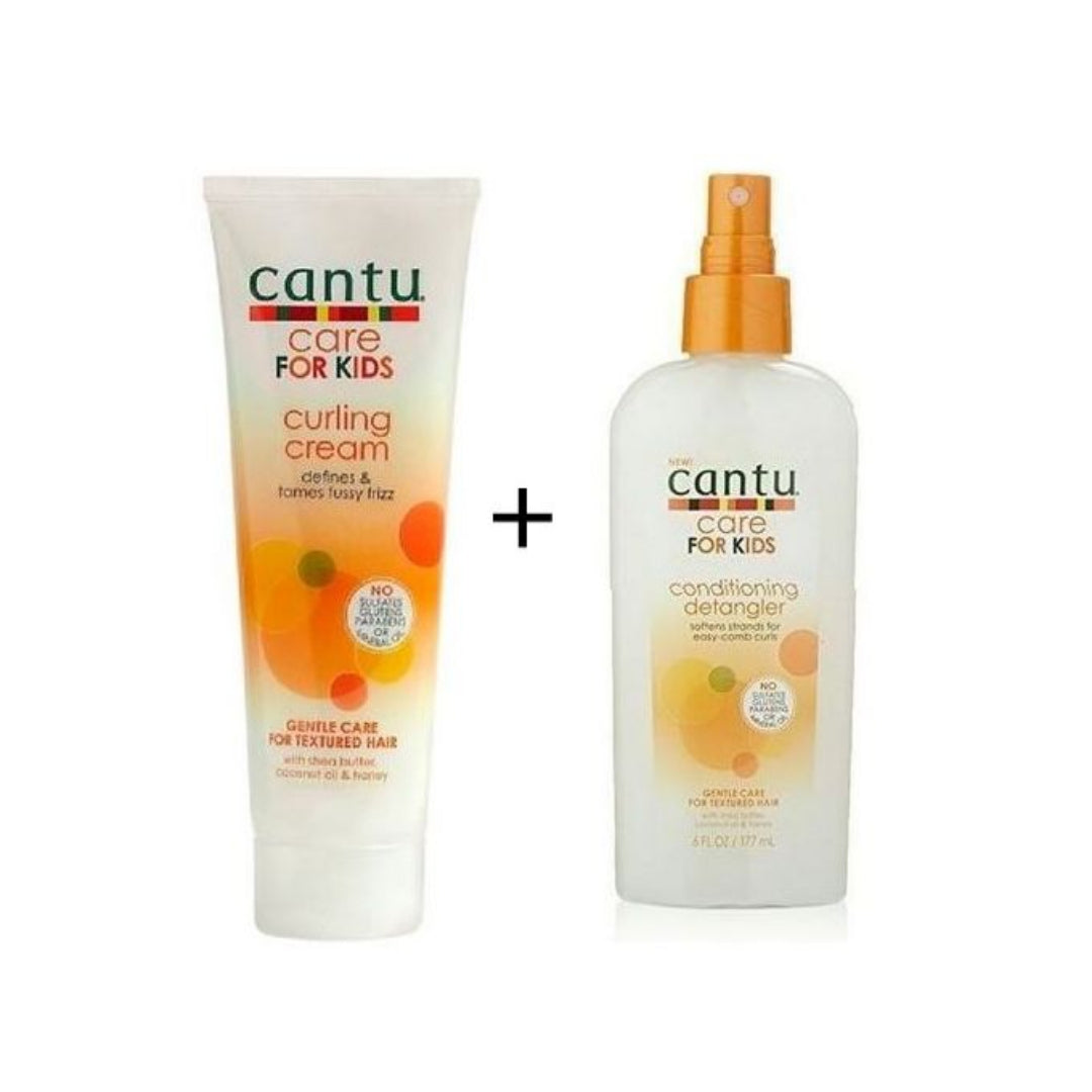 Cantu Care For Kids Curling Cream And Detangler Conditioner For Curls, Coils and Waves Textured Hair