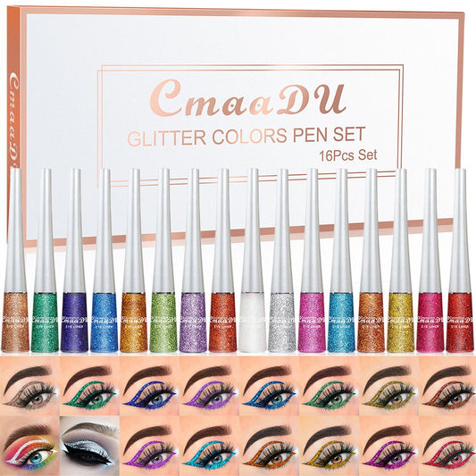 Colorful eyeliner liquid pen cosplay stage makeup explodes, waterproof, non halo dye gold silver green blue 16 color suit gold onion powder eyeliner liquid