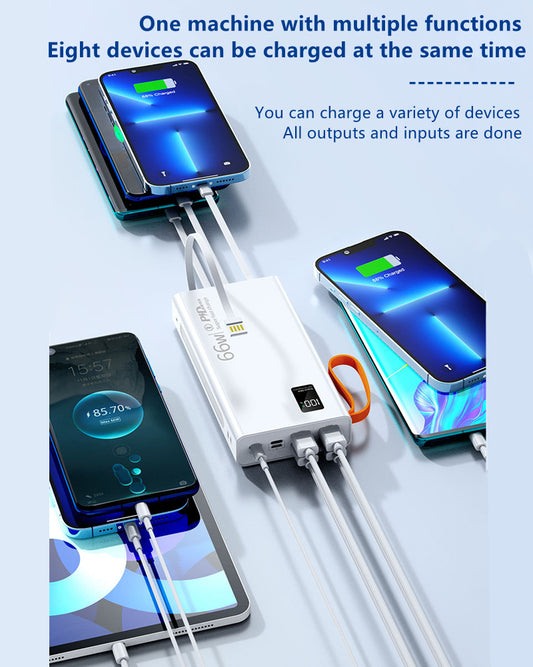 RichRipple New Power Banks Built-in Cable Mobile Power Bank Supply 30000 mAh Outdoor Emergency Mobile Phone Backup Power Supply