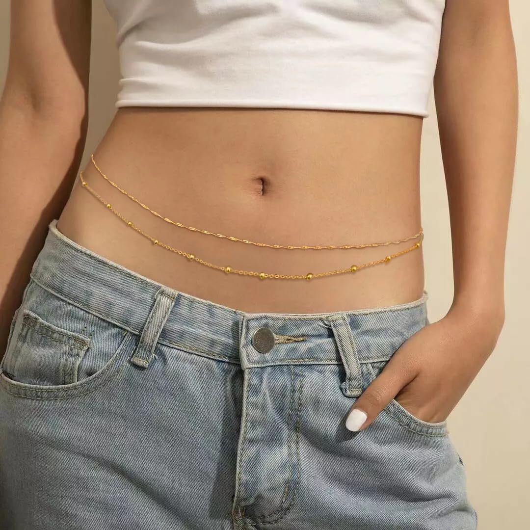 Fashion Personalized Round Bead Chain Jewelry Twist Chain Double-Layer Women'S Waist Chain New Body Chain Waist Jewelry