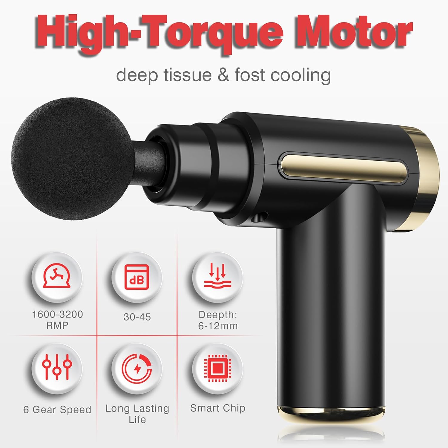 Mini Massage Gun, Percussion Deep Tissues Muscle Massager Gun with 6 Speeds, Type-C Charging, 35DB Ultra Quiet, Portable Electric Handheld Body Massager for Back Neck Pain Relief