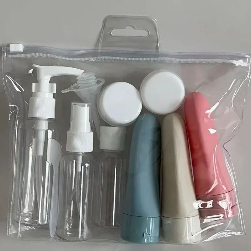 11pcs Travel Bottles Set With Storage Bag Travel Size Empty Liquid Cream Lotion Containers Fine Mist Spray Bottle Squeeze Tubes Cosmetic Storage Box
