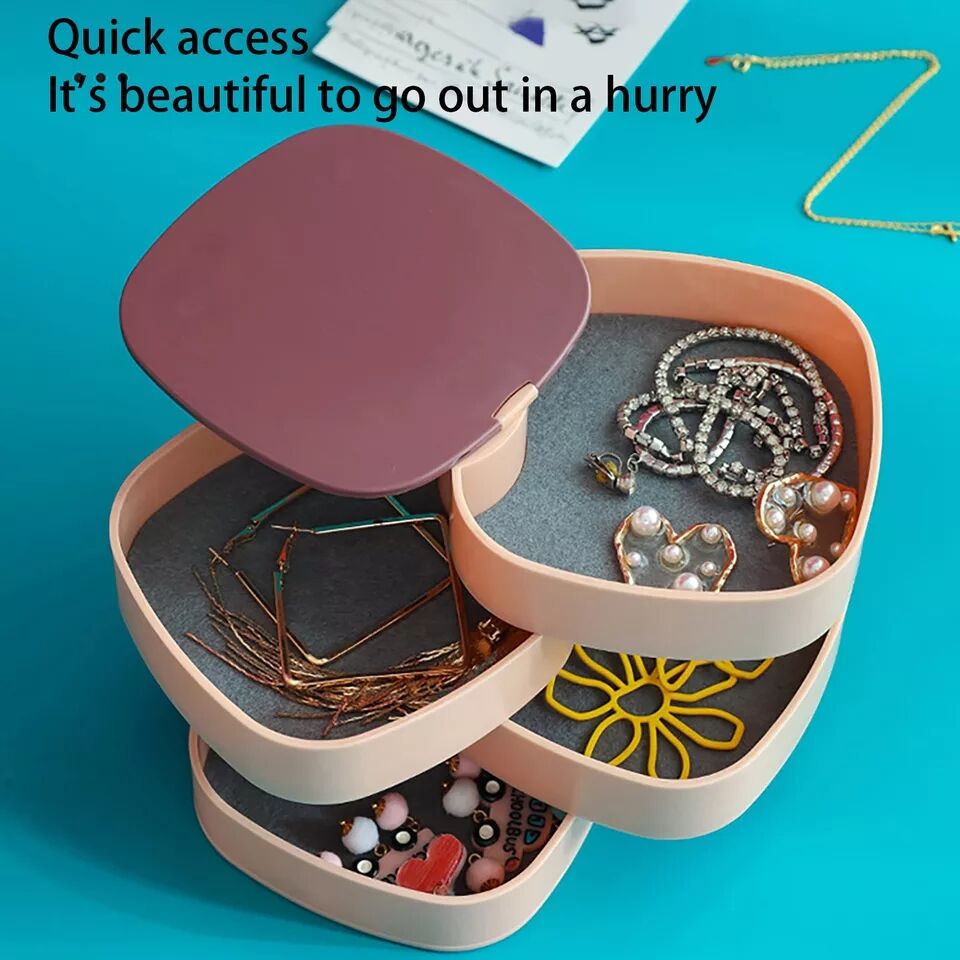 Four-layer Rotating Jewelry Box with Makeup Mirror Desktop Earrings Earrings Ring Jewelry Storage Box Tray Gifts Sales